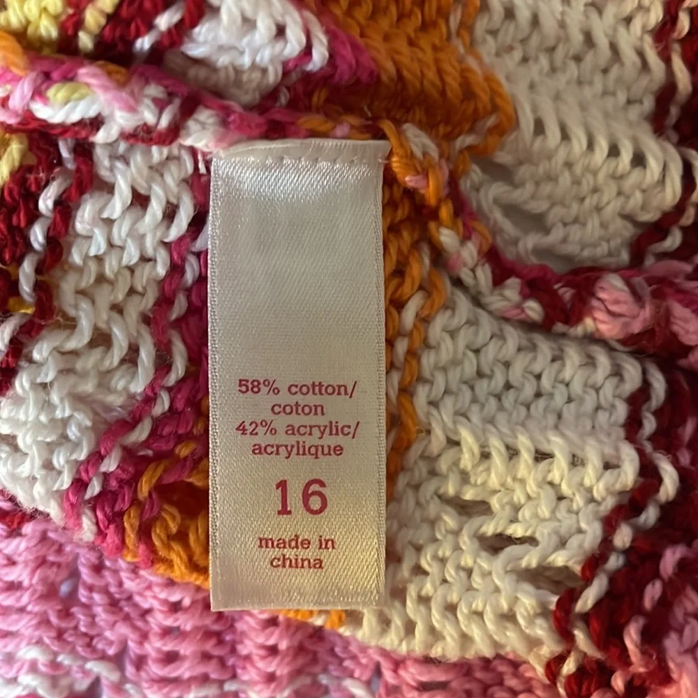 Justice multi pink crochet sweater girls size 16